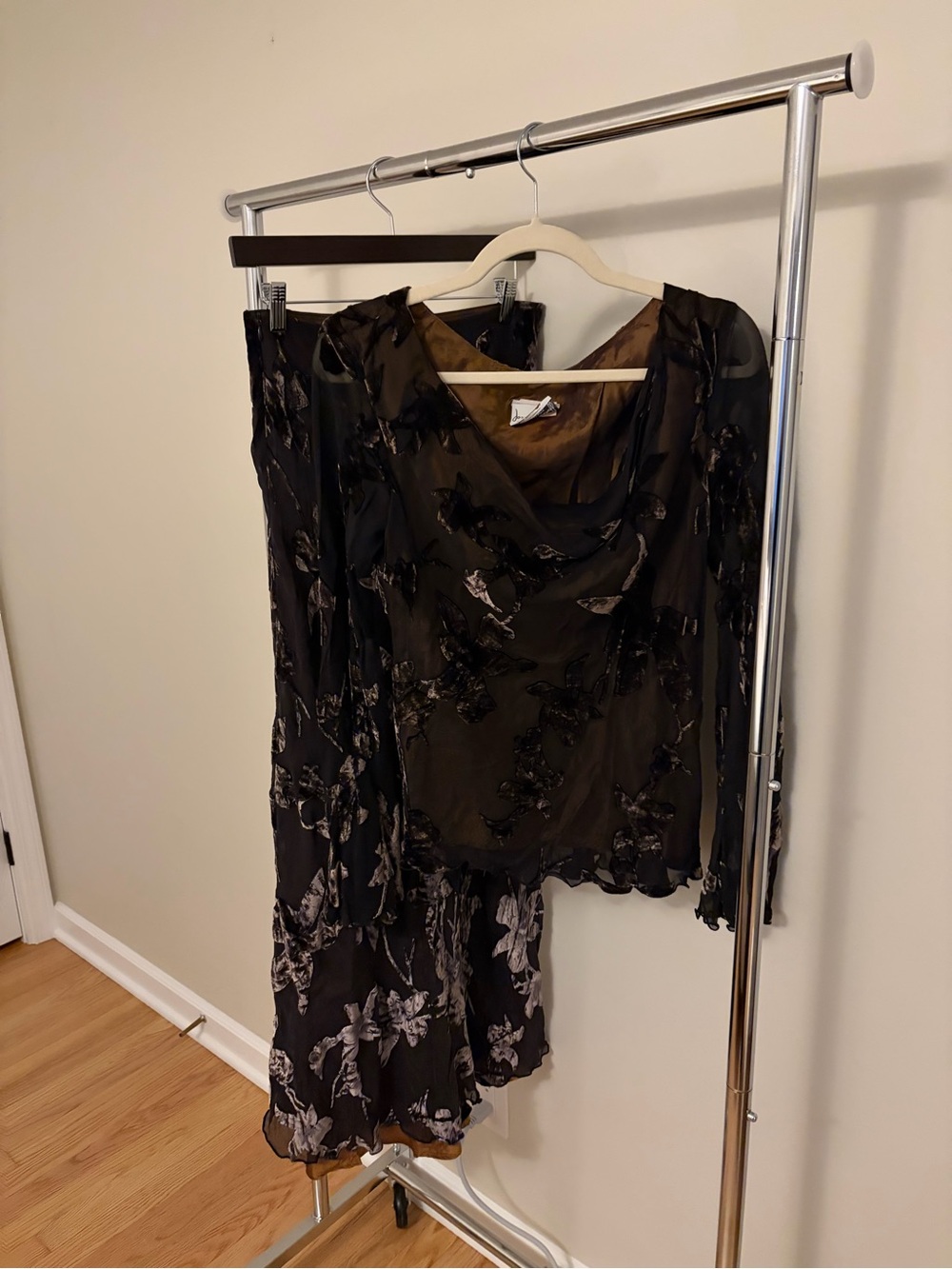 Chocolate Brown Floral Sheer Evening Set